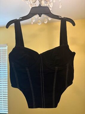 Zara Black Bustier Corset Top with Contrast Stitching